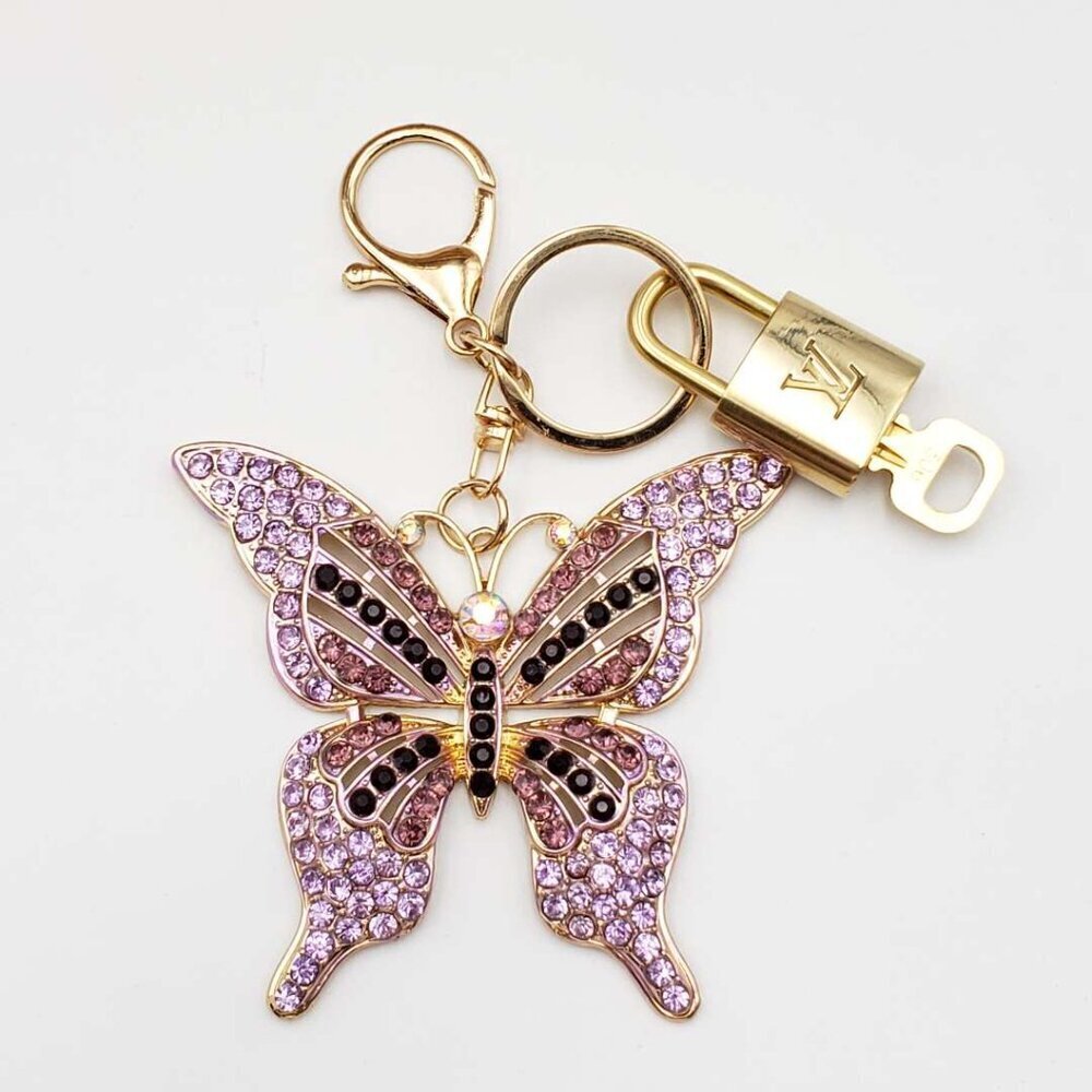 LV Authentic Gold Padlock 🔒 Key Set w/ Unbranded Butterfly Keychain Charm